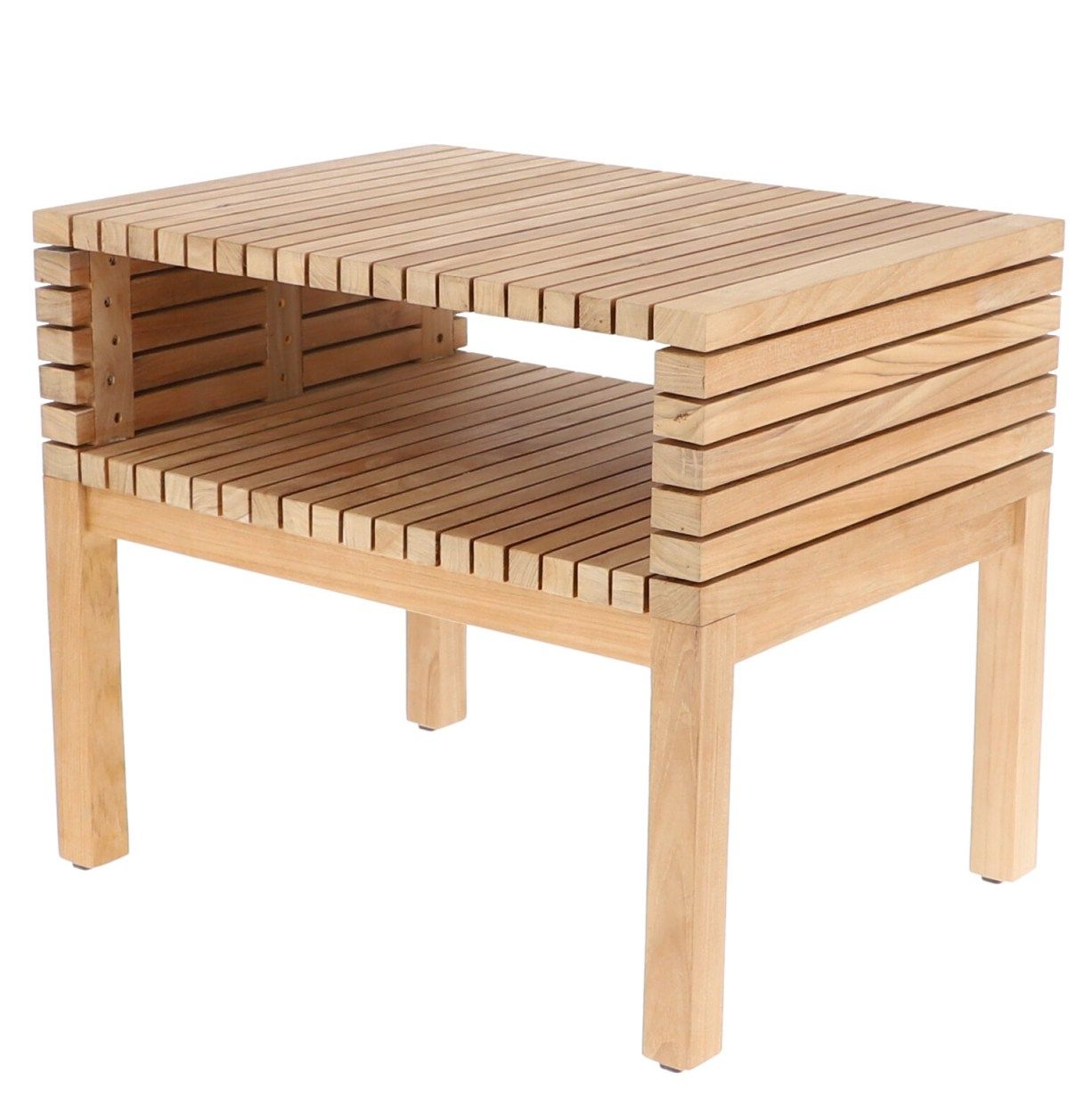 Samoa Beistelltisch von Jan Kurtz aus Teakholz für den Outdoor-Bereich mit Ablage.